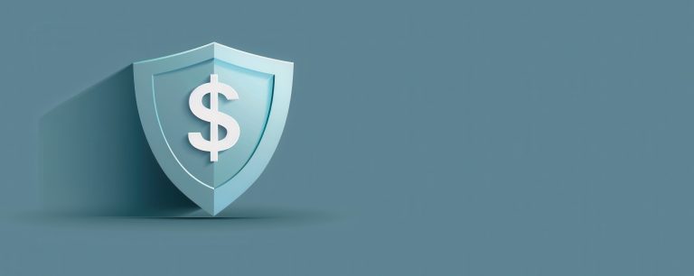 Fraud alert, shield with dollar sign and alert symbol, flat design illustration