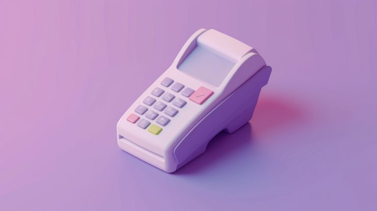 3D render of an icon with a payment machine on a purple