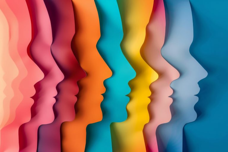 Man and woman silhouettes with different appearance - diversity concept - vector illustration. Beautiful simple AI generated image in 4K, unique